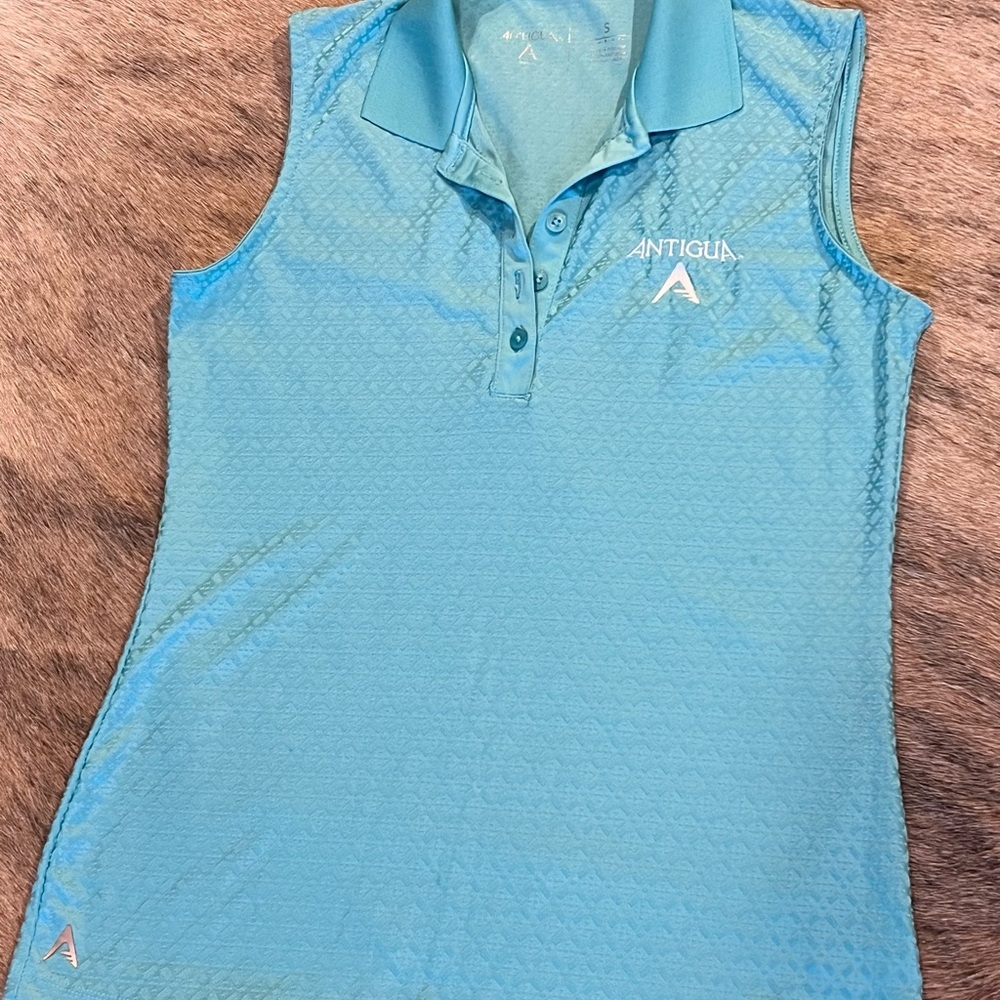 Antigua Sleeveless Golf Polo | Textured Blue | Size S